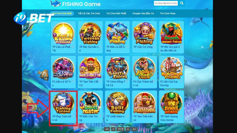 Người chơi chọn game Fishing Tycoon trên giao diện bắn cá